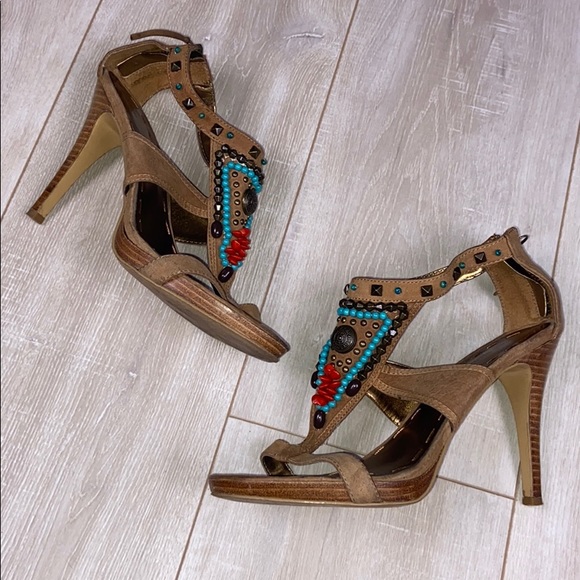 Nine West Shoes - Nine West I Vibrant Beaded Brown Heels Size 9